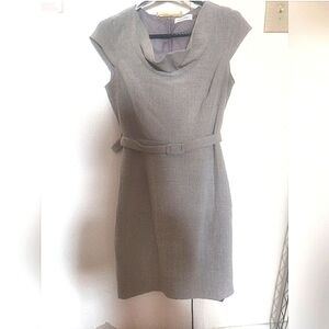 Calvin Klein Gray Pencil Dress With Belt Cap Sleeve Sheath 2P XS 0 Small